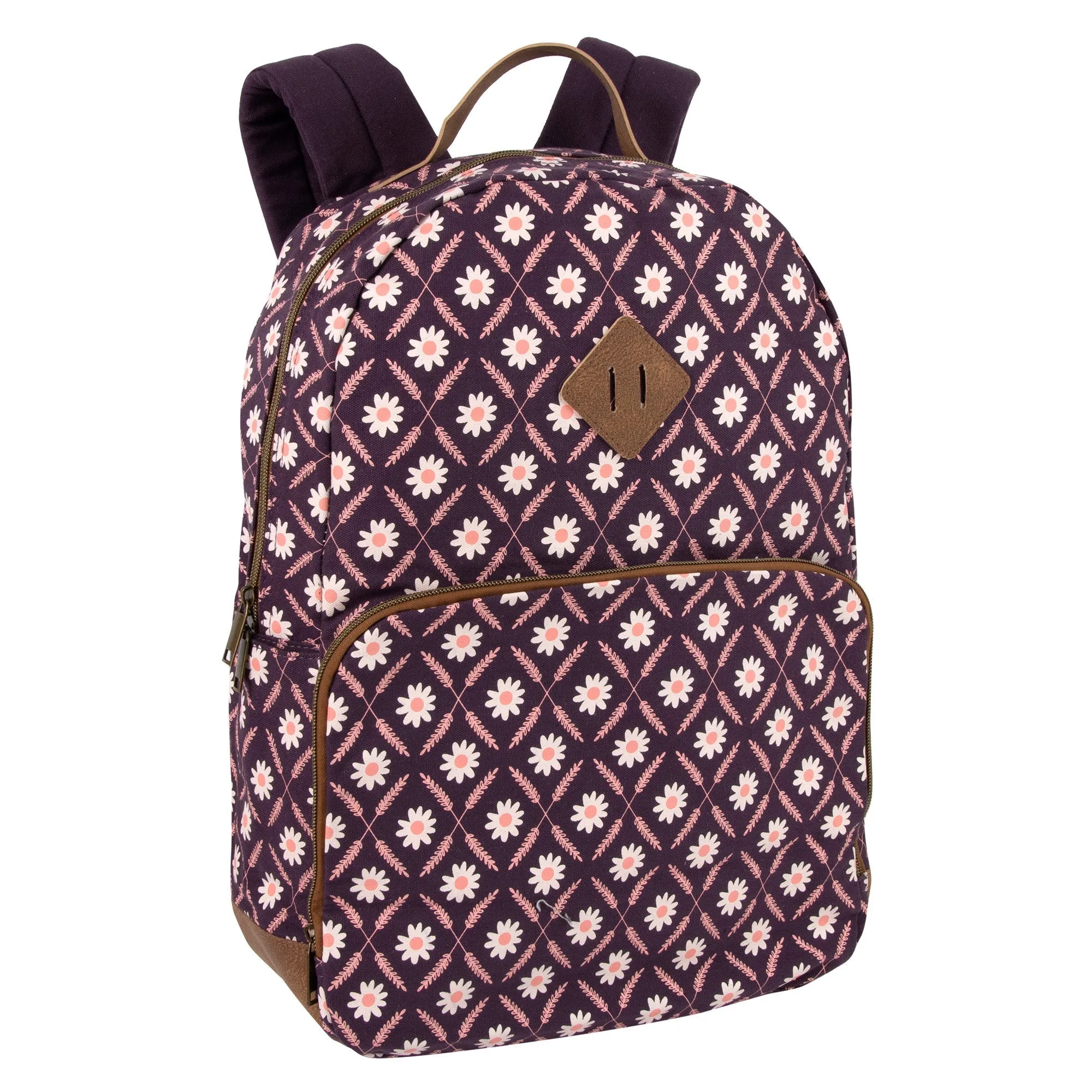 17-Inch Cotton Printed Diamond Backpack w Laptop Section - 2 Colors