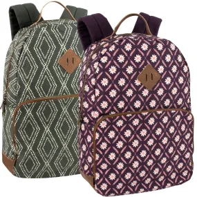 17-Inch Cotton Printed Diamond Backpack w Laptop Section - 2 Colors