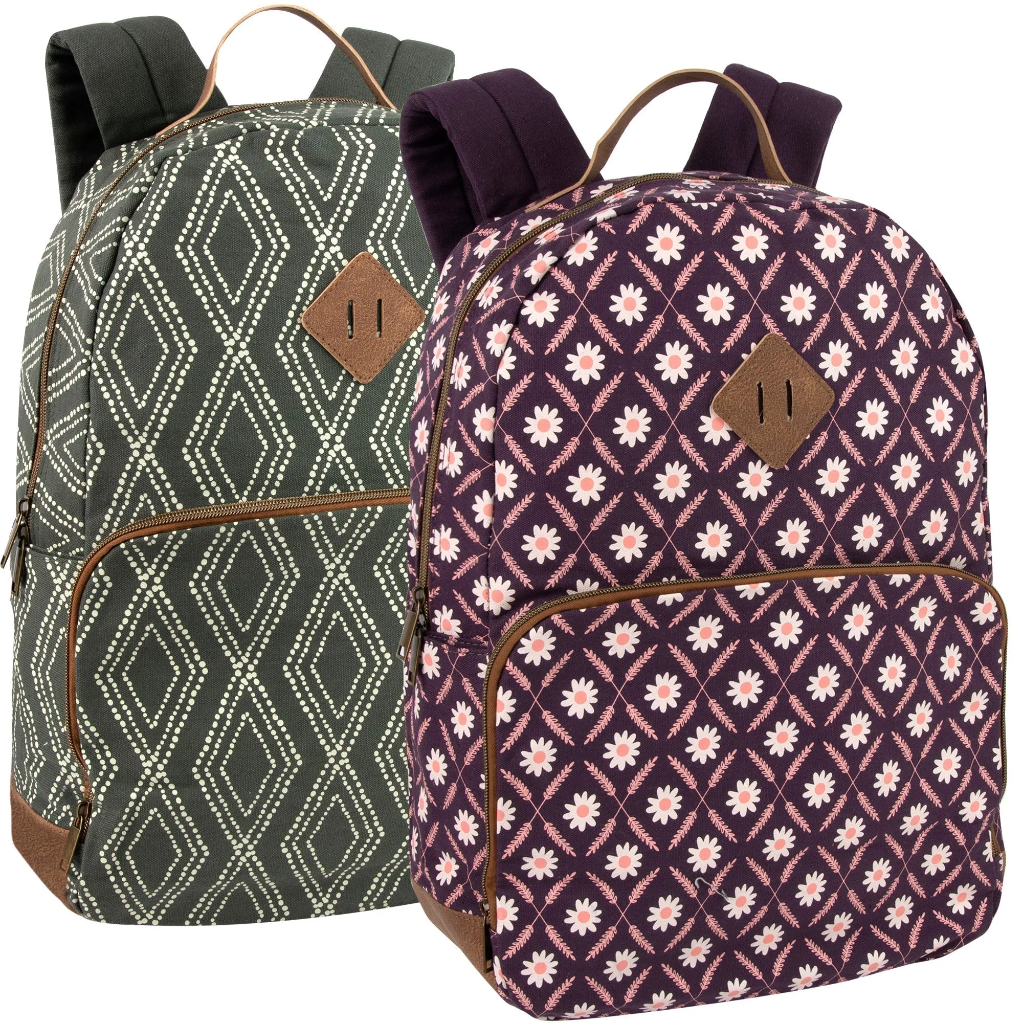 17-Inch Cotton Printed Diamond Backpack w Laptop Section - 2 Colors