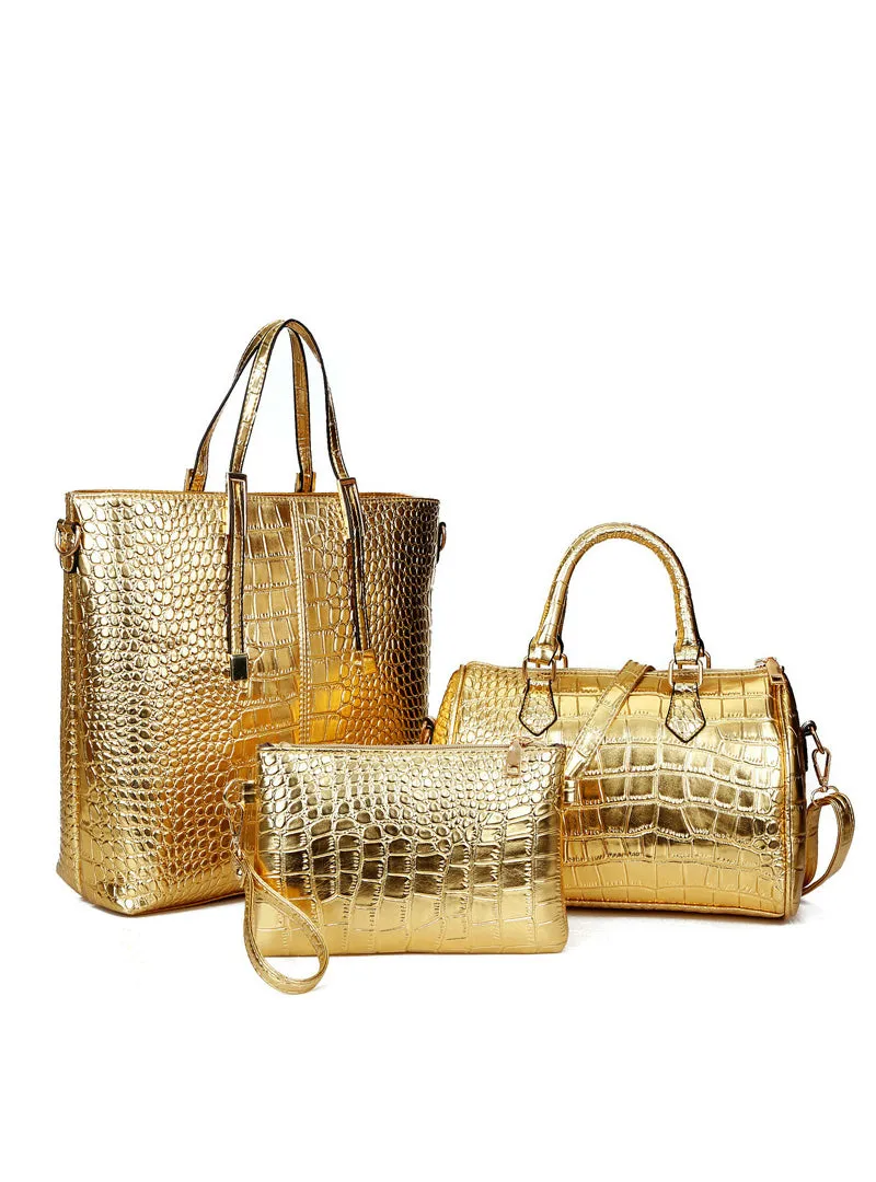 3Pcs Luxury Alligator Crocodile Leather Handbag