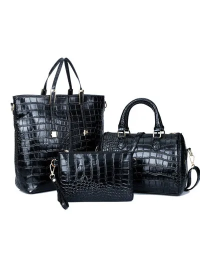 3Pcs Luxury Alligator Crocodile Leather Handbag