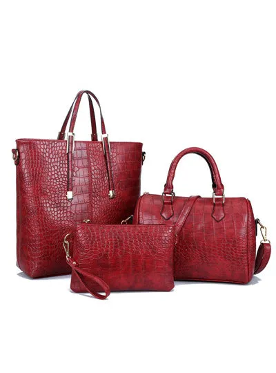 3Pcs Luxury Alligator Crocodile Leather Handbag