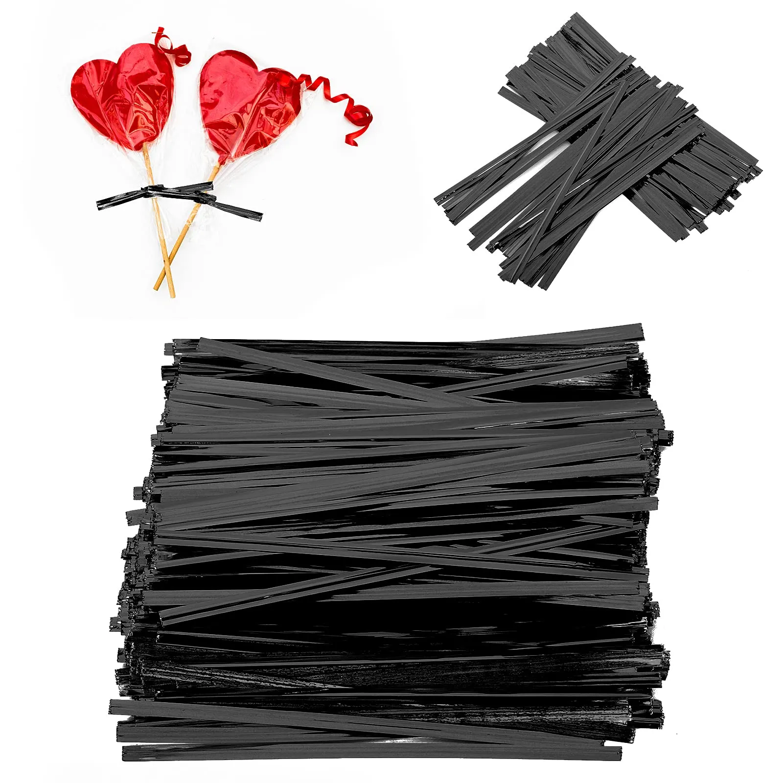 Abeillo 1500 Metallic Twist Ties for Bags, 4 Inches Plastic Twist Ties Reusable Bread Ties Cord Twist Ties for Candy Bags, Coffee Bags, Cake Pops, Party Favor Treat Supplies (Black) Black
