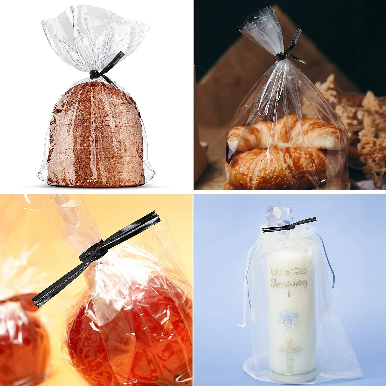 Abeillo 1500 Metallic Twist Ties for Bags, 4 Inches Plastic Twist Ties Reusable Bread Ties Cord Twist Ties for Candy Bags, Coffee Bags, Cake Pops, Party Favor Treat Supplies (Black) Black