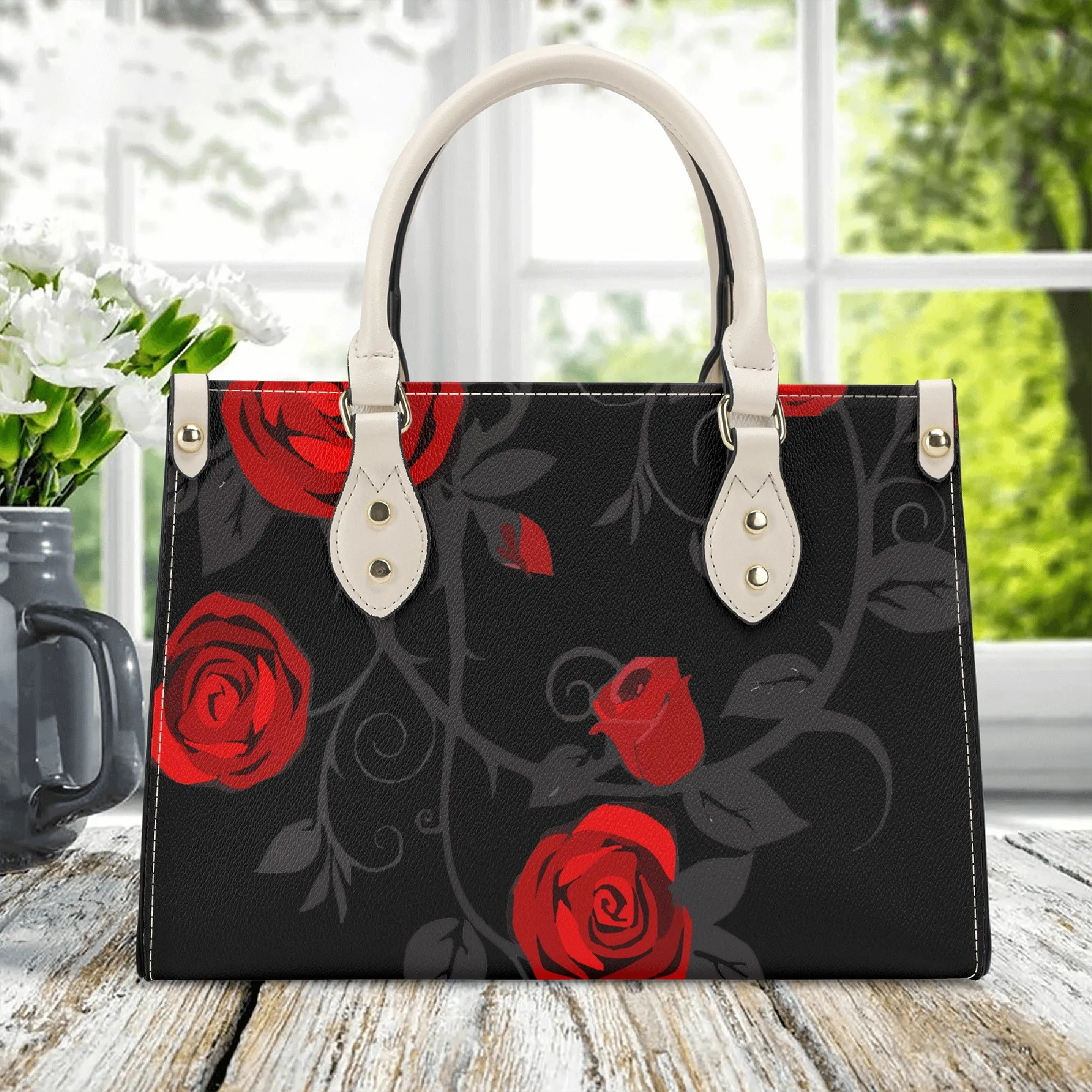 AM Luxury Roses PU Leather Tote Bag