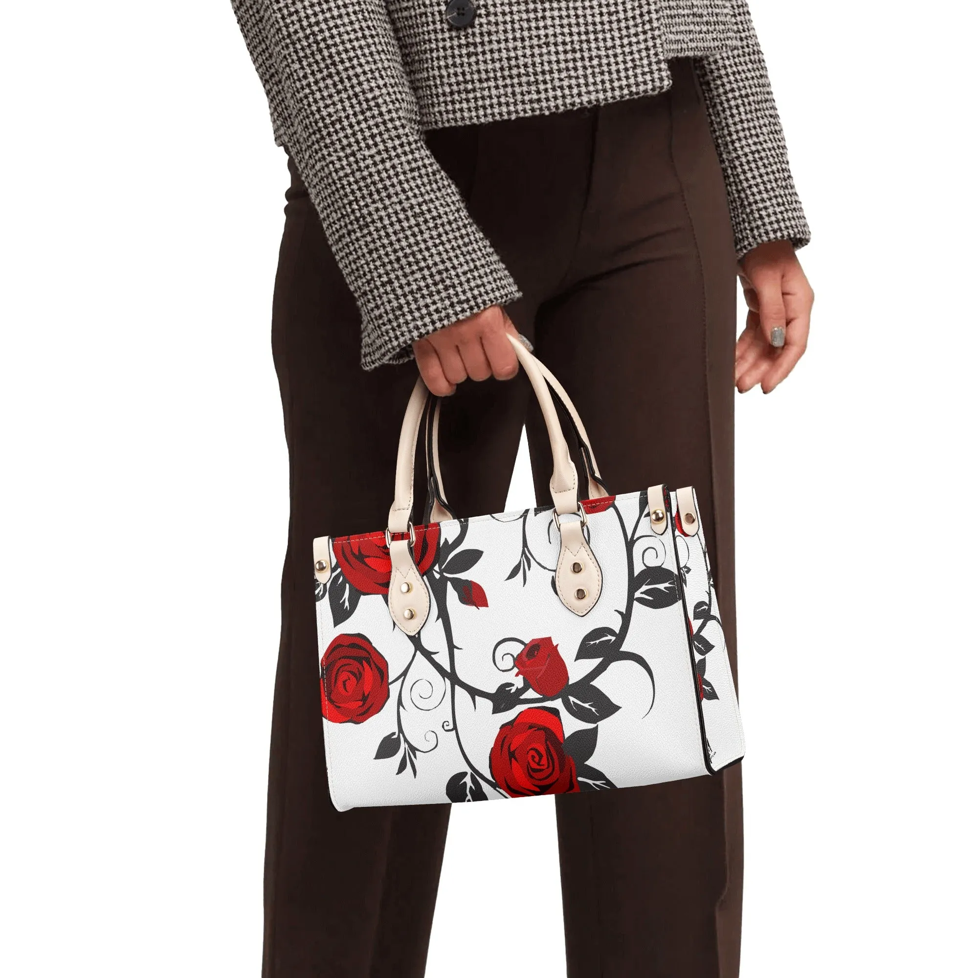 AM Luxury Roses PU Leather Tote Bag