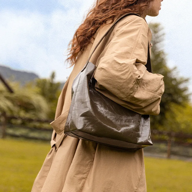 BeauToday Oil-axed Leather Large Capacity Casual Tote Bag for Women