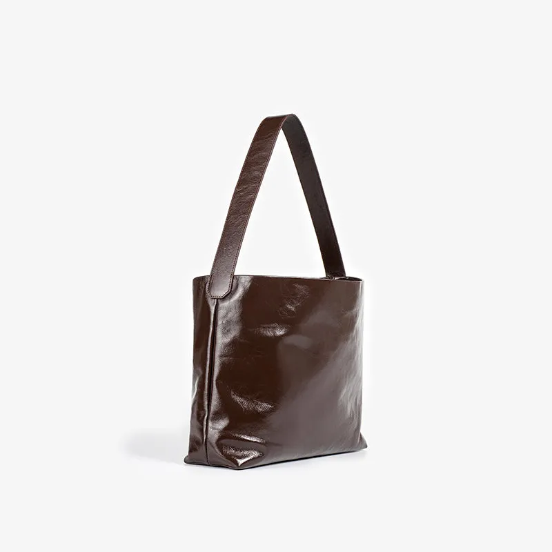 BeauToday Oil-axed Leather Large Capacity Casual Tote Bag for Women