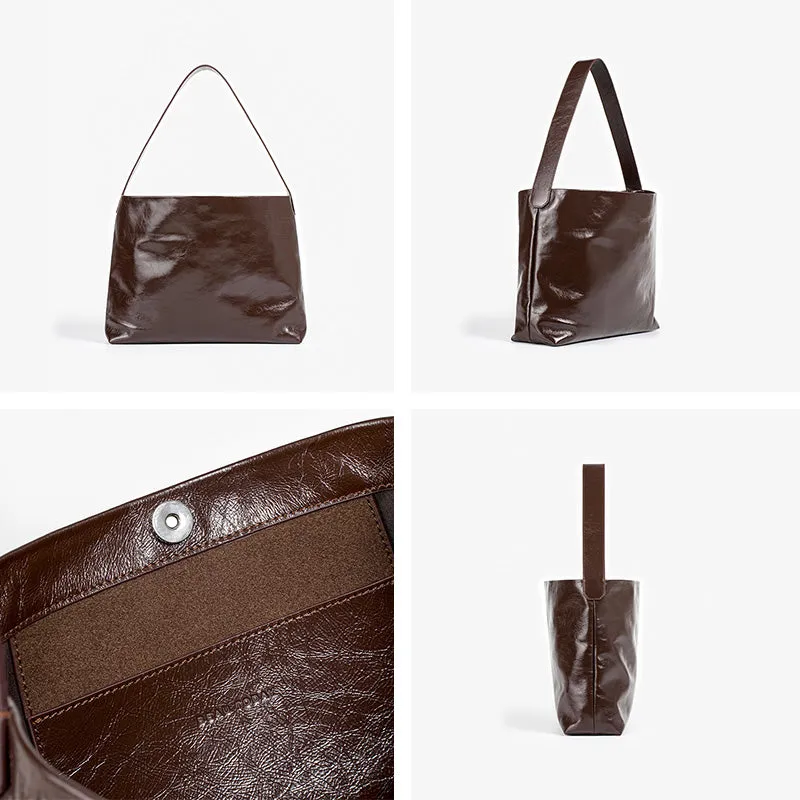 BeauToday Oil-axed Leather Large Capacity Casual Tote Bag for Women