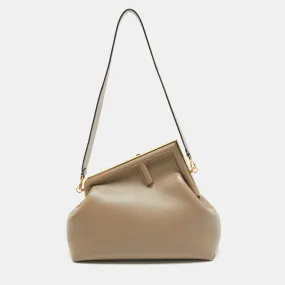 Beige Leather Medium First Shoulder Bag