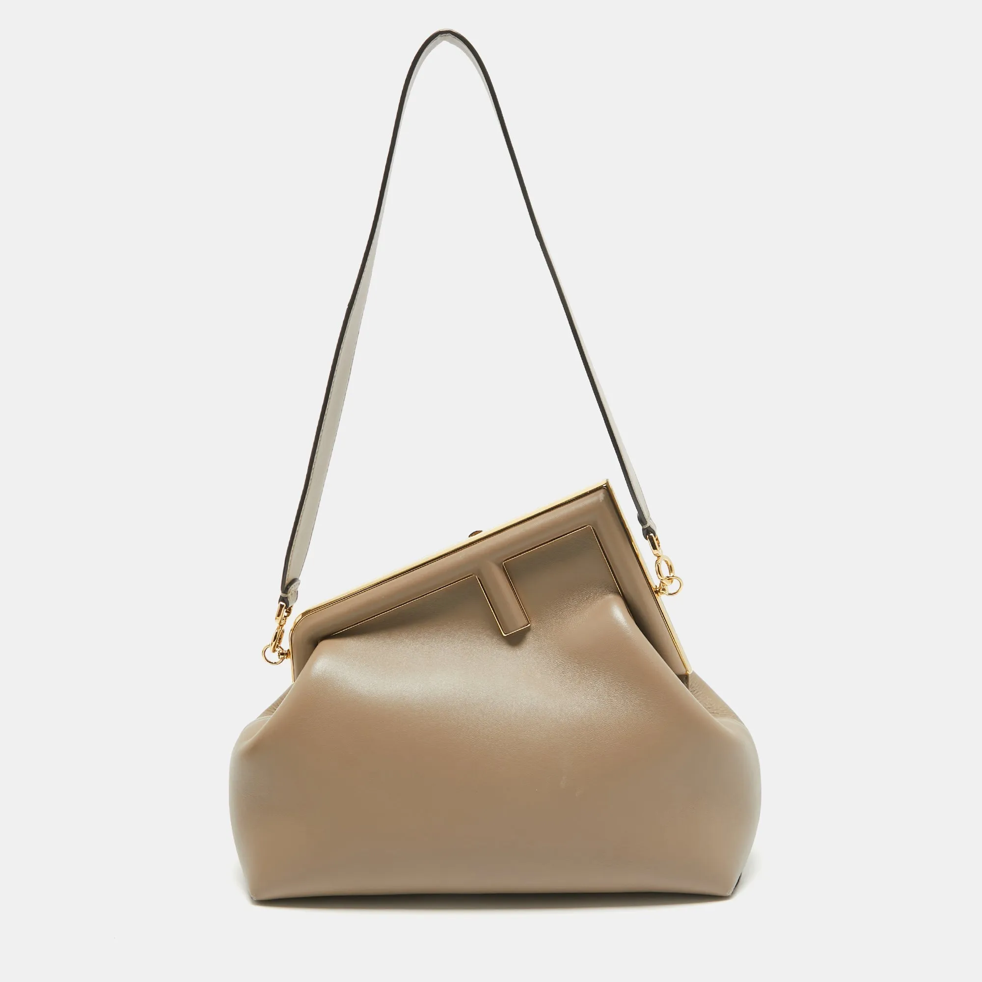Beige Leather Medium First Shoulder Bag