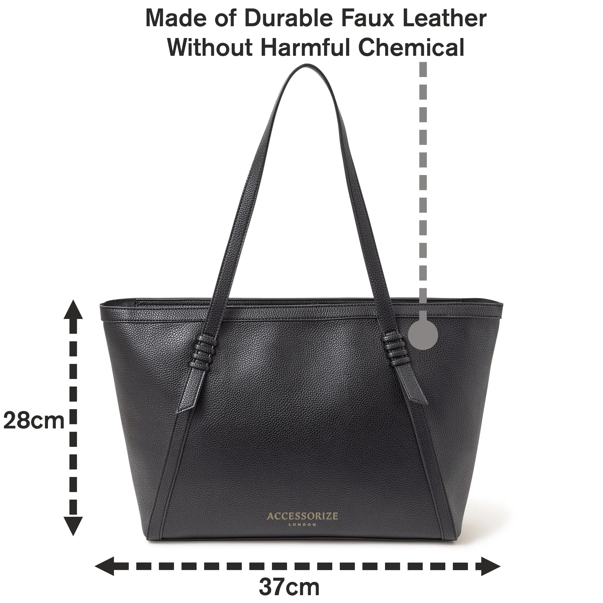 Black Artisan Strap Detail Work Tote Bag