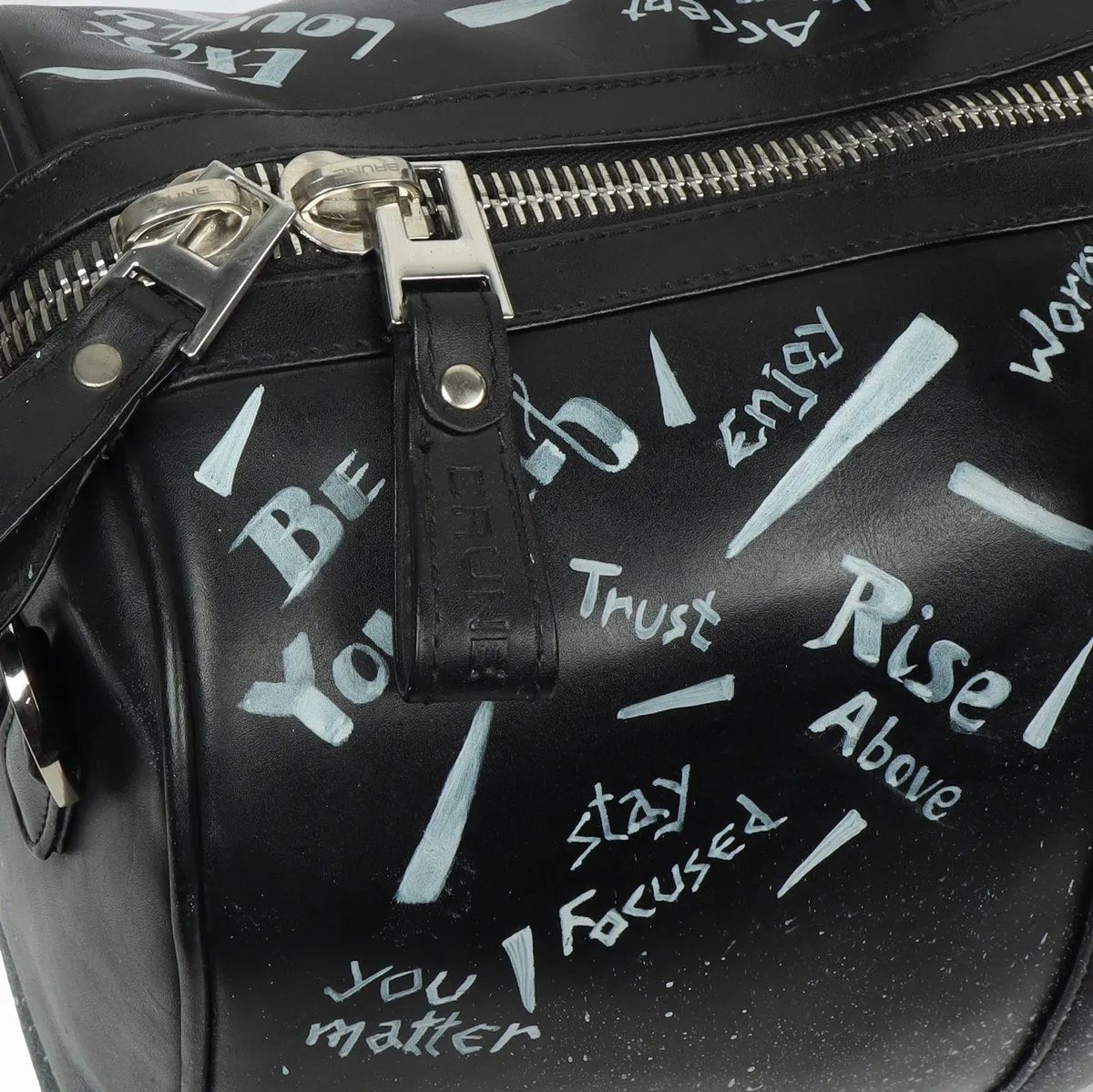 Black Handwritten Leather Duffle Bag By Brune & Bareskin