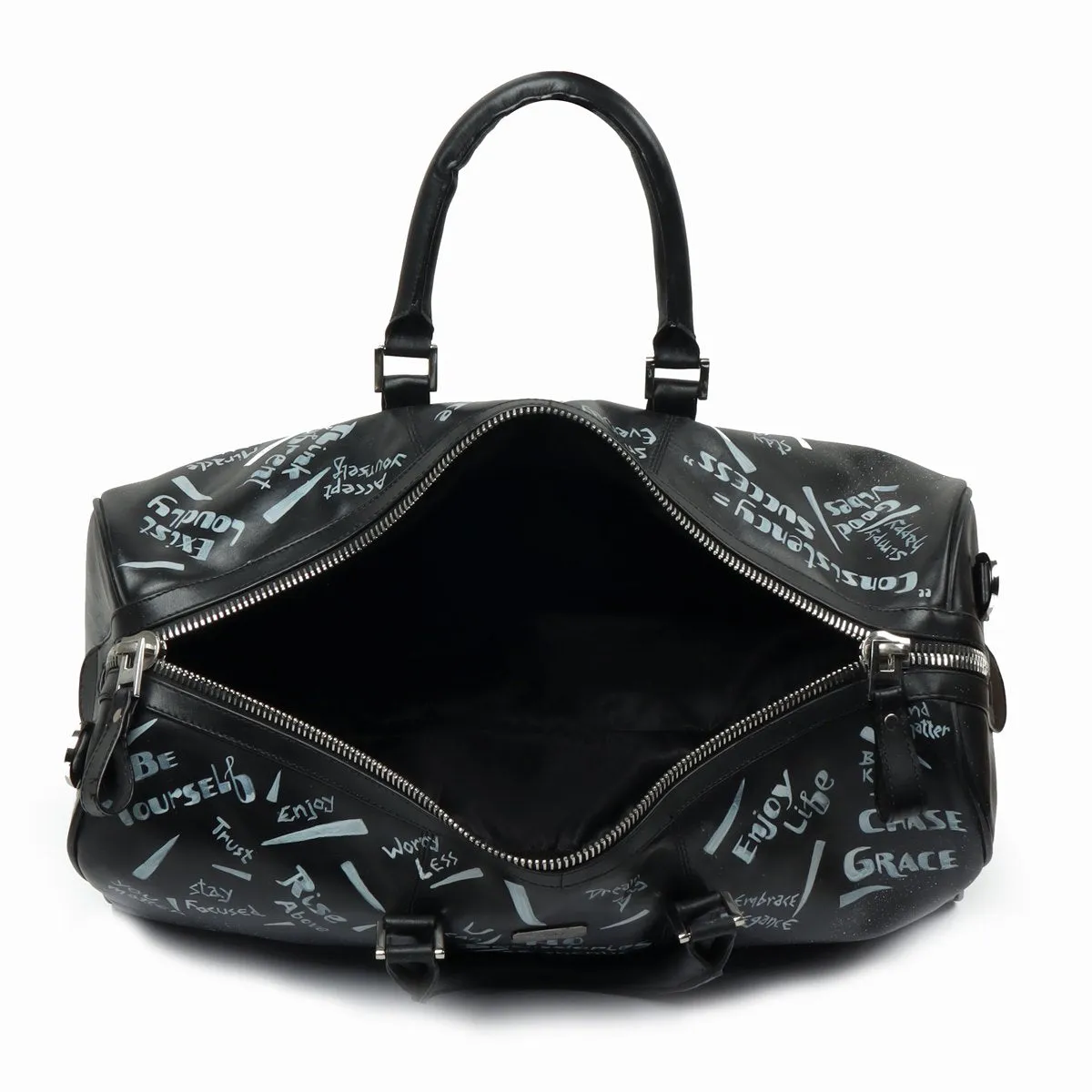 Black Handwritten Leather Duffle Bag By Brune & Bareskin
