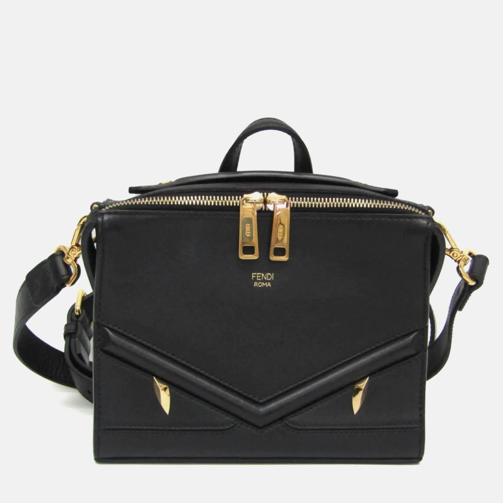 Black Leather Monster Messenger Shoulder Bag