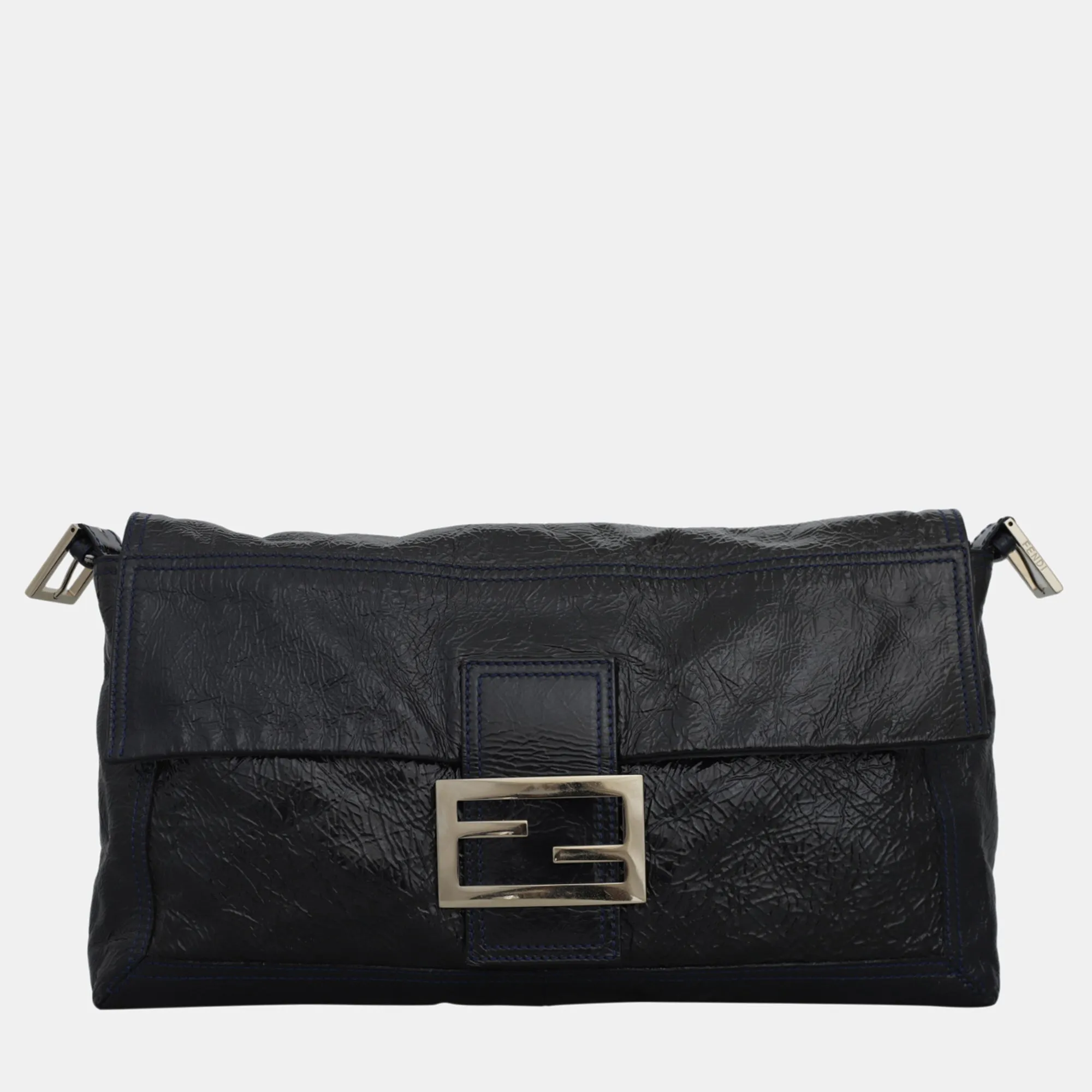 Black Patent Leather Baguette Clutch Bag