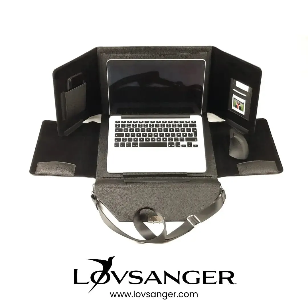 Black Vegan Leather Mobile Workstation Laptop Bag