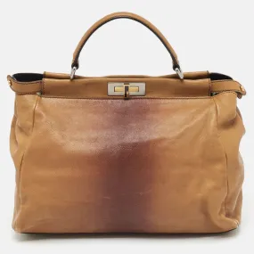Brown Ombre Leather and Calf Hair Lining Large Peekaboo Top Handle Bag