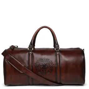 Brune X Bareskin Embossed Lion Dark Brown Leather Duffle Bag