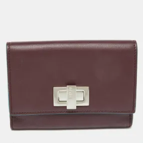 Burgundy Leather Peekaboo Trifold Wallet