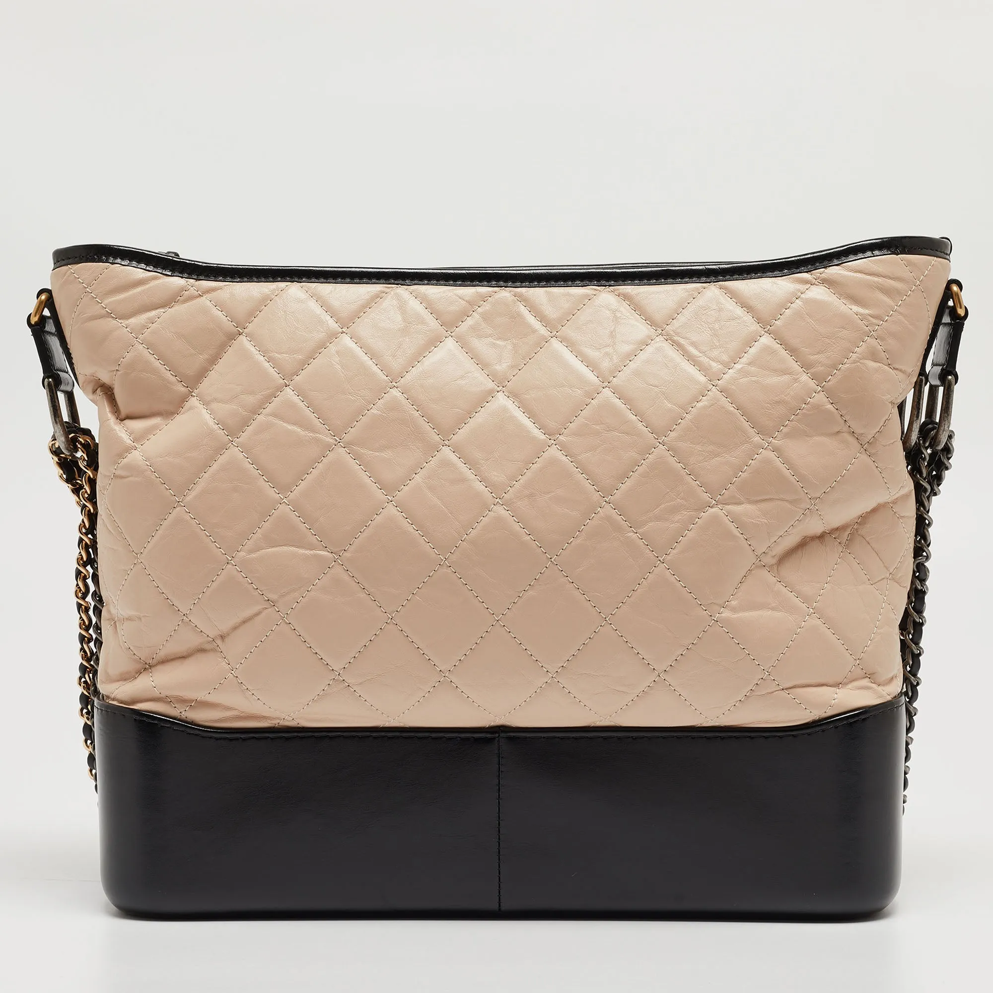 CHANEL Black/Light Pink Quilted Leather Large Gabrielle Hobo