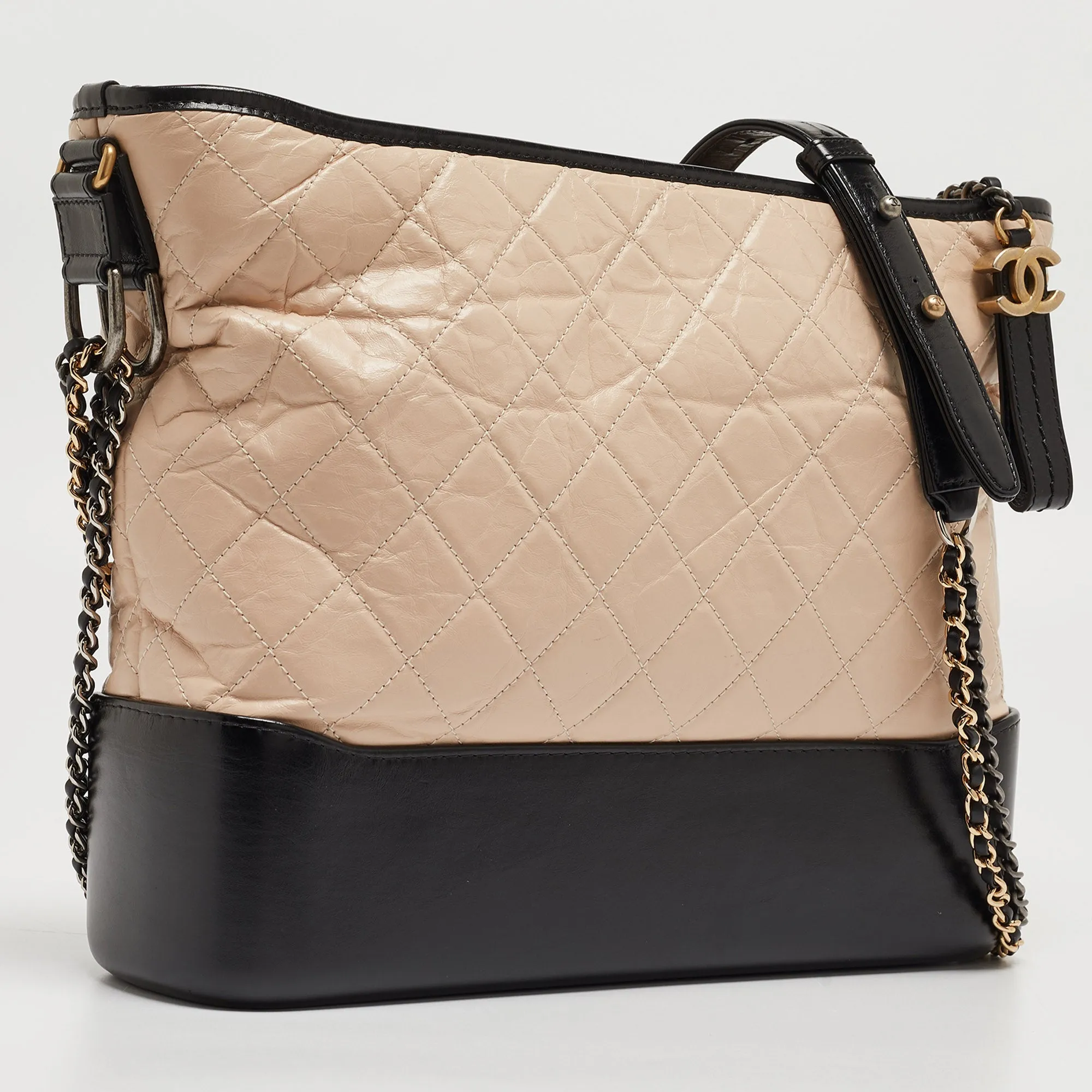 CHANEL Black/Light Pink Quilted Leather Large Gabrielle Hobo