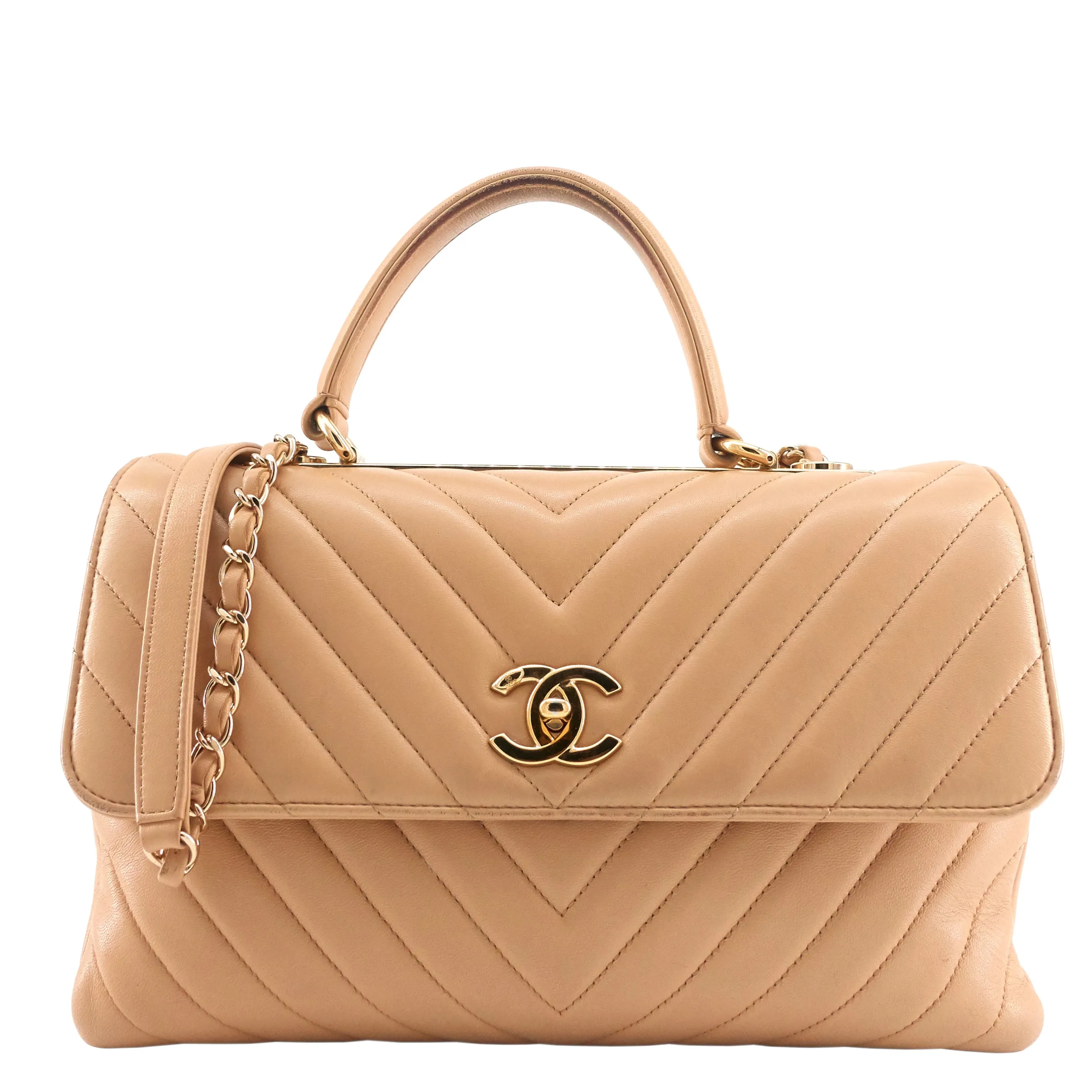 CHANEL Trendy CC Chevron Medium Top Handle Leather Bag