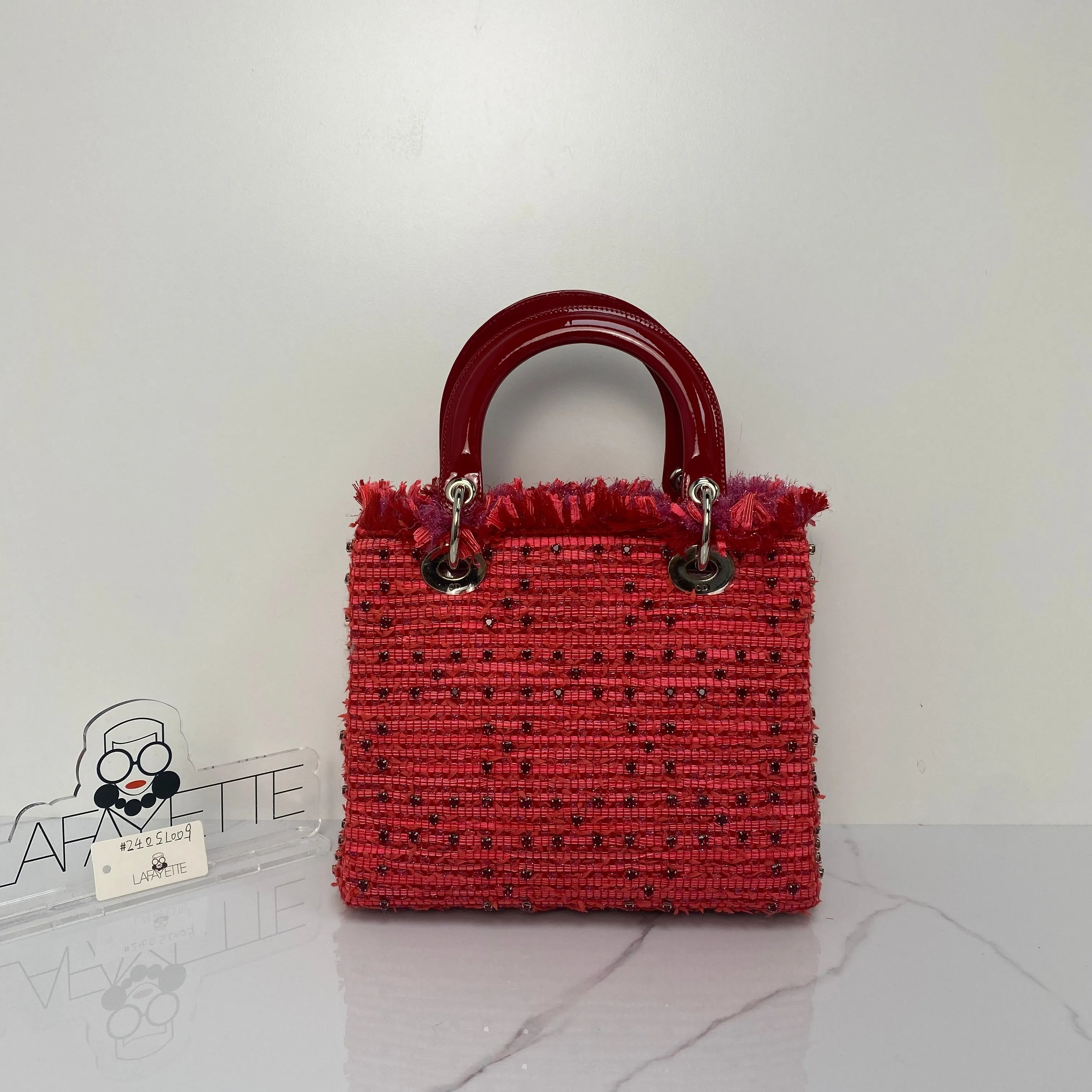 Christian Dior Tweed Fringe Rhinestone Medium Lady Dior