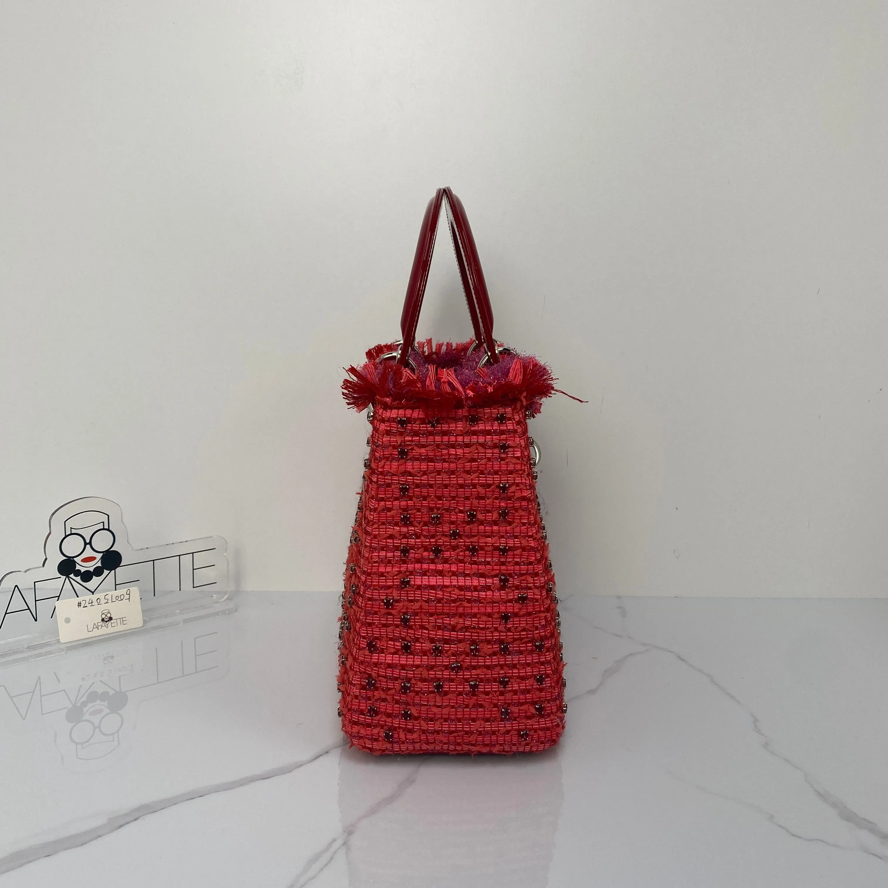Christian Dior Tweed Fringe Rhinestone Medium Lady Dior