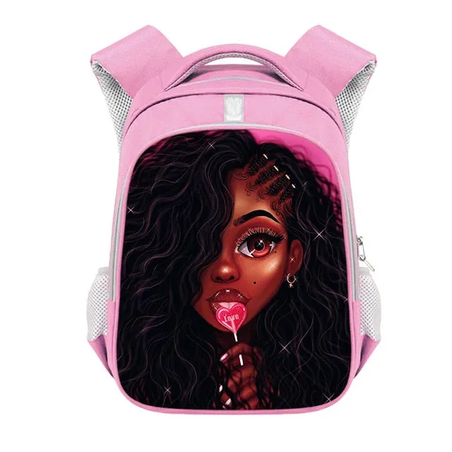 Cute Afro Black Girl with Crown Backpack