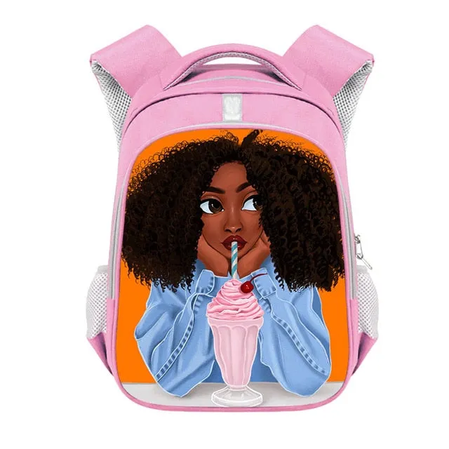 Cute Afro Black Girl with Crown Backpack