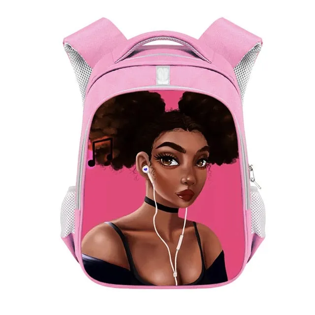 Cute Afro Black Girl with Crown Backpack