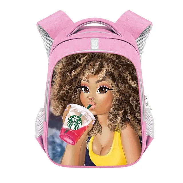 Cute Afro Black Girl with Crown Backpack