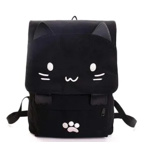 Cute Cat Canvas Backpack Cartoon Embroidery Teenage Girls School Bag