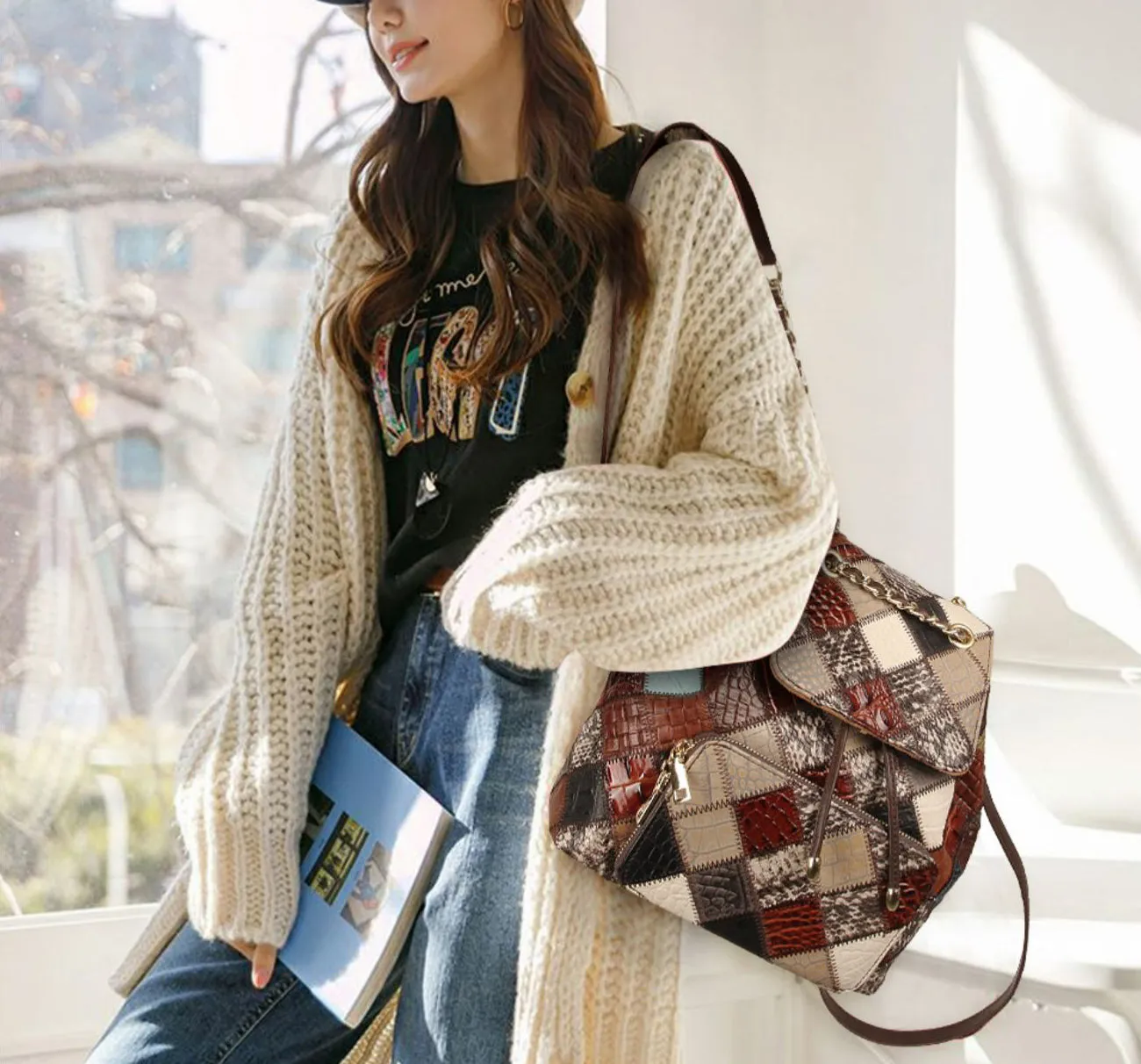 Cute Womens Leather Hippie Backpack Purse Western Backpack Bag