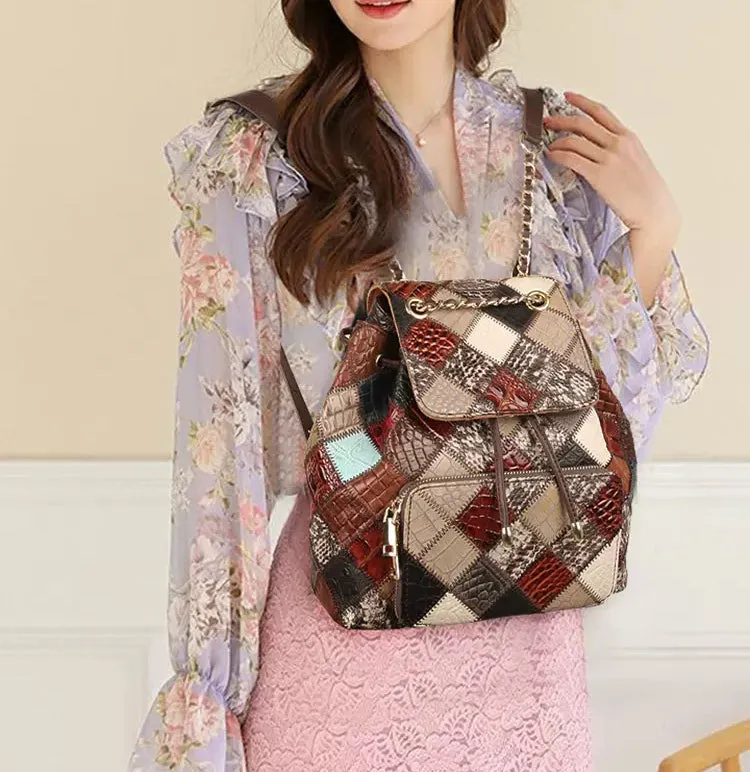 Cute Womens Leather Hippie Backpack Purse Western Backpack Bag