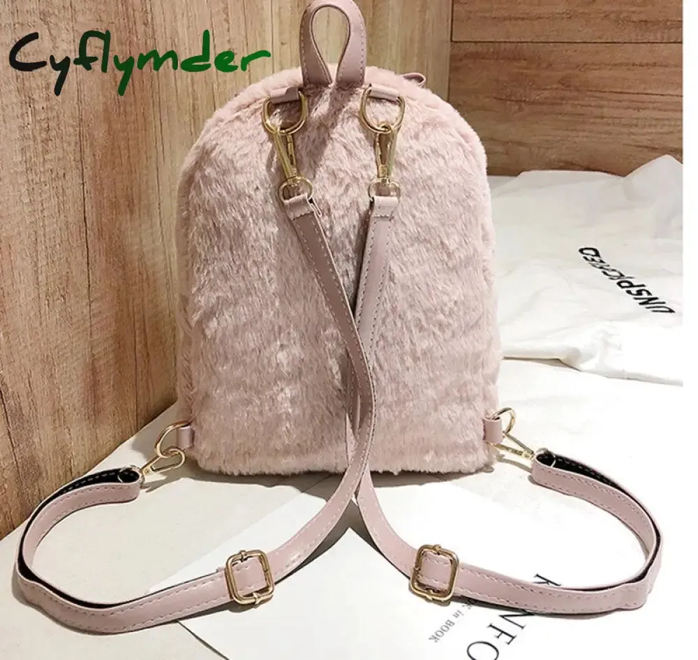 Cyflymder Furry Rabbit Ear Backpack cute Girls Shoulder Bag Mini Furry Fluffy Plush schoolbag Winter Women's Travel Bag
