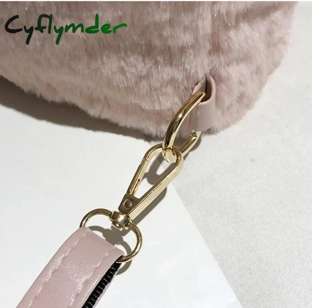 Cyflymder Furry Rabbit Ear Backpack cute Girls Shoulder Bag Mini Furry Fluffy Plush schoolbag Winter Women's Travel Bag