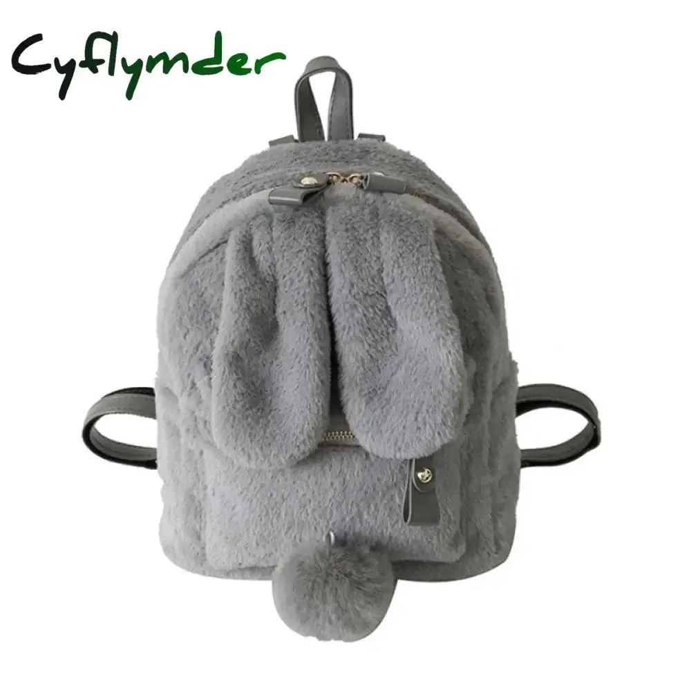 Cyflymder Furry Rabbit Ear Backpack cute Girls Shoulder Bag Mini Furry Fluffy Plush schoolbag Winter Women's Travel Bag