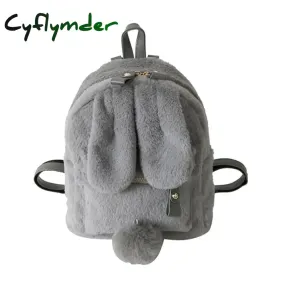 Cyflymder Furry Rabbit Ear Backpack cute Girls Shoulder Bag Mini Furry Fluffy Plush schoolbag Winter Women's Travel Bag