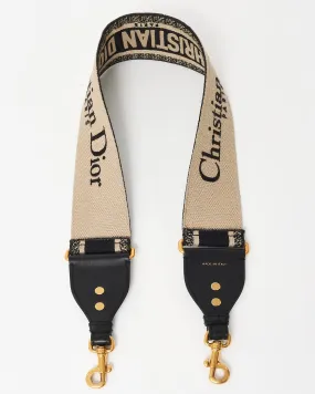 Dior Black & Ecru Logo Embroidered Guitar Strap
