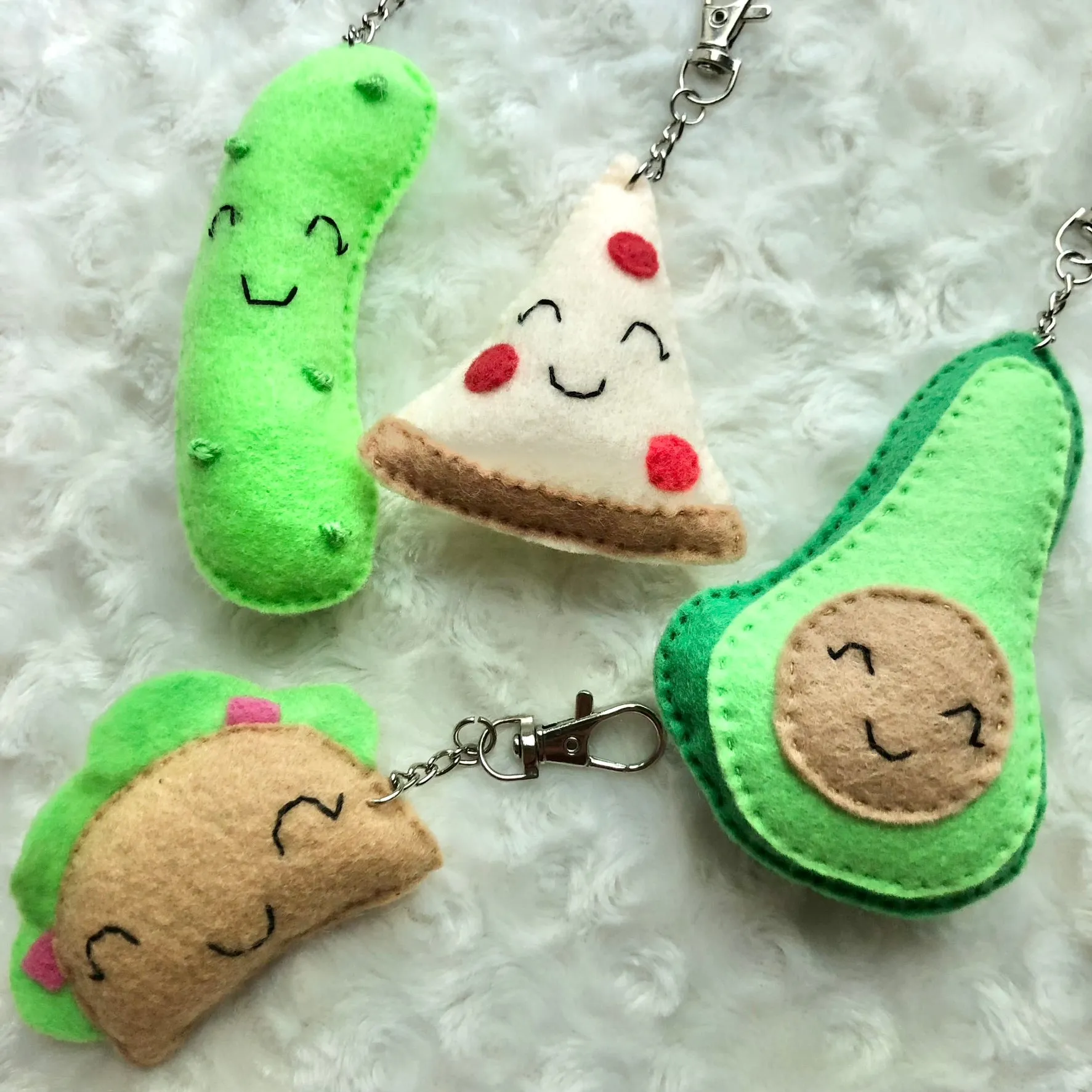 Felt Food Keychains- Pizza, Taco, Pickle, Avocado