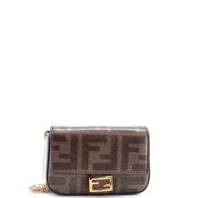 FENDI Chain Baguette Charm Bag Zucca Coated Canvas Nano