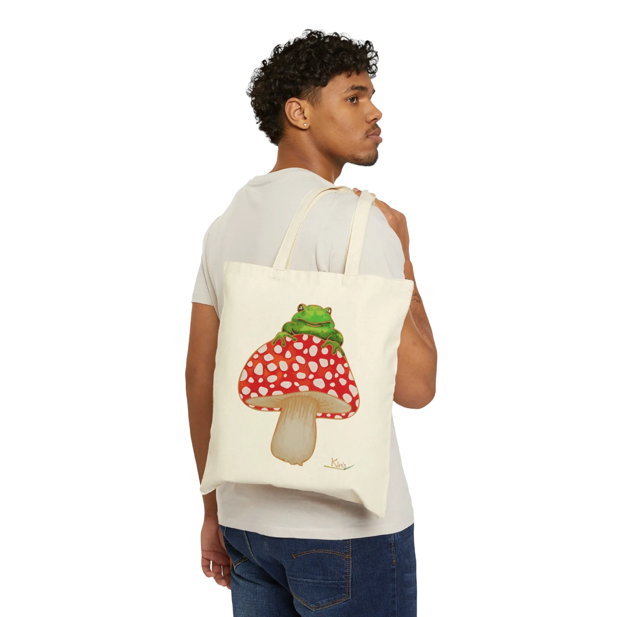 Frog and Mushroom Cotton Canvas Tote Bag
