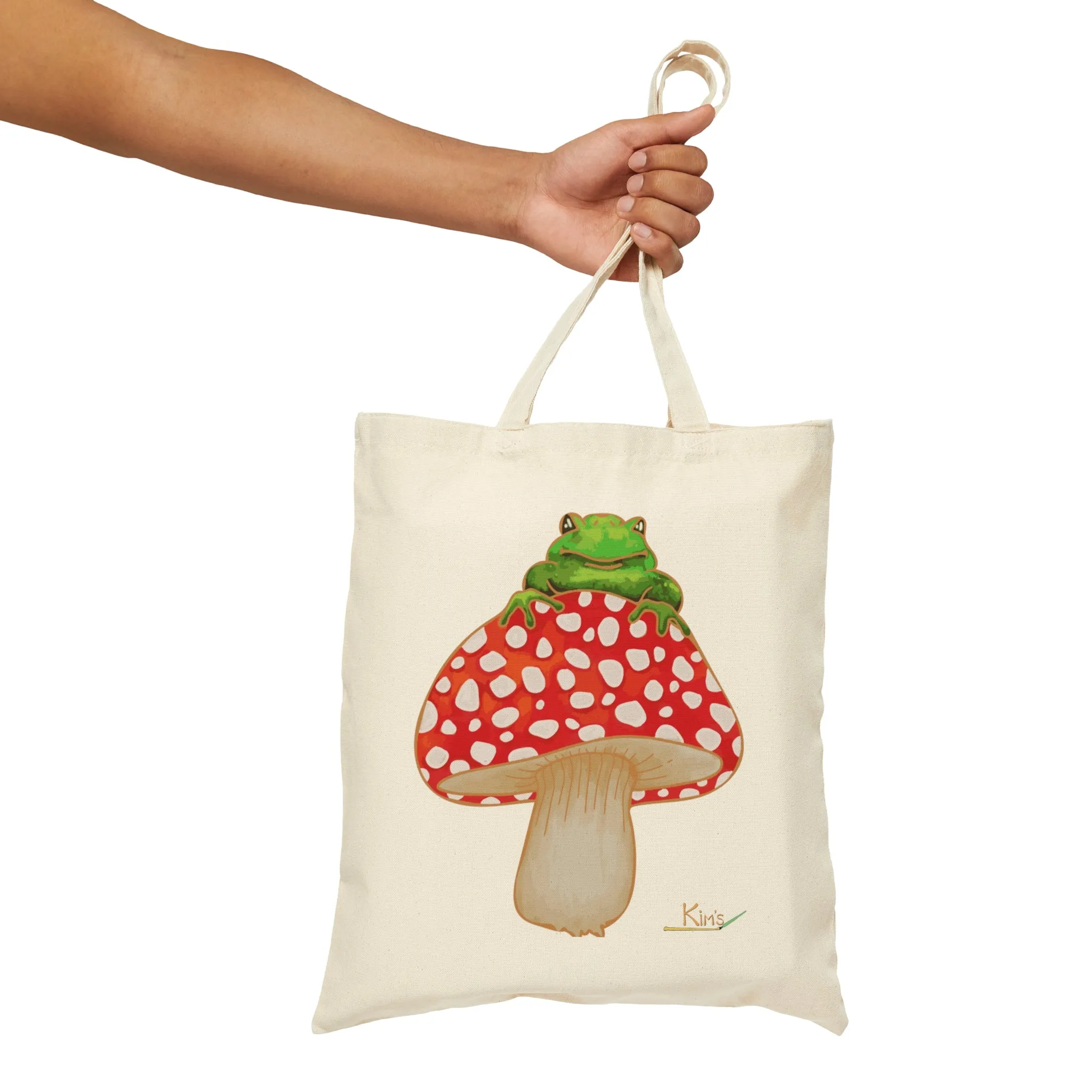 Frog and Mushroom Cotton Canvas Tote Bag