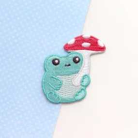 Frog with Mushroom Umbrella Embroidered Patch