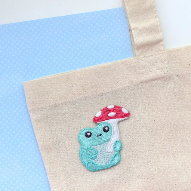 Frog with Mushroom Umbrella Embroidered Patch