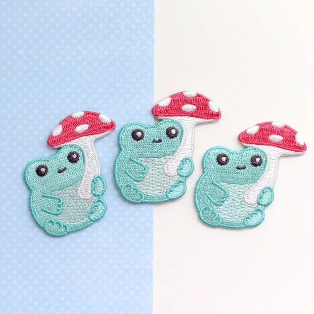 Frog with Mushroom Umbrella Embroidered Patch