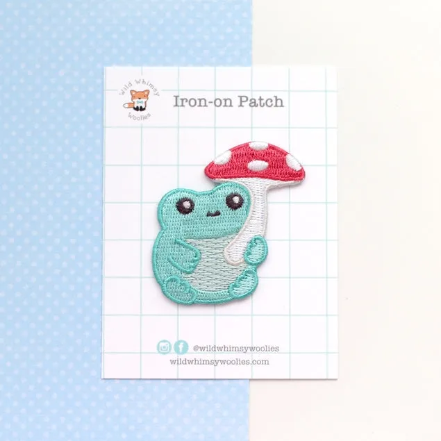 Frog with Mushroom Umbrella Embroidered Patch