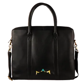 Genuine Leather-Kantha Handcrafted Unisex Laptop Bag (Black)